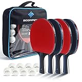 Scorpion Tischtennisschläger, Bälle, Professionelles Ping Pong 5 Layer Holzklinge Tischtennisschläger Set für 2 oder 4 Spieler,Stilvolle...